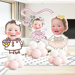 百日宴布置女孩迎宾牌宝宝生日周岁满月KT板装饰百天大头卡通海报