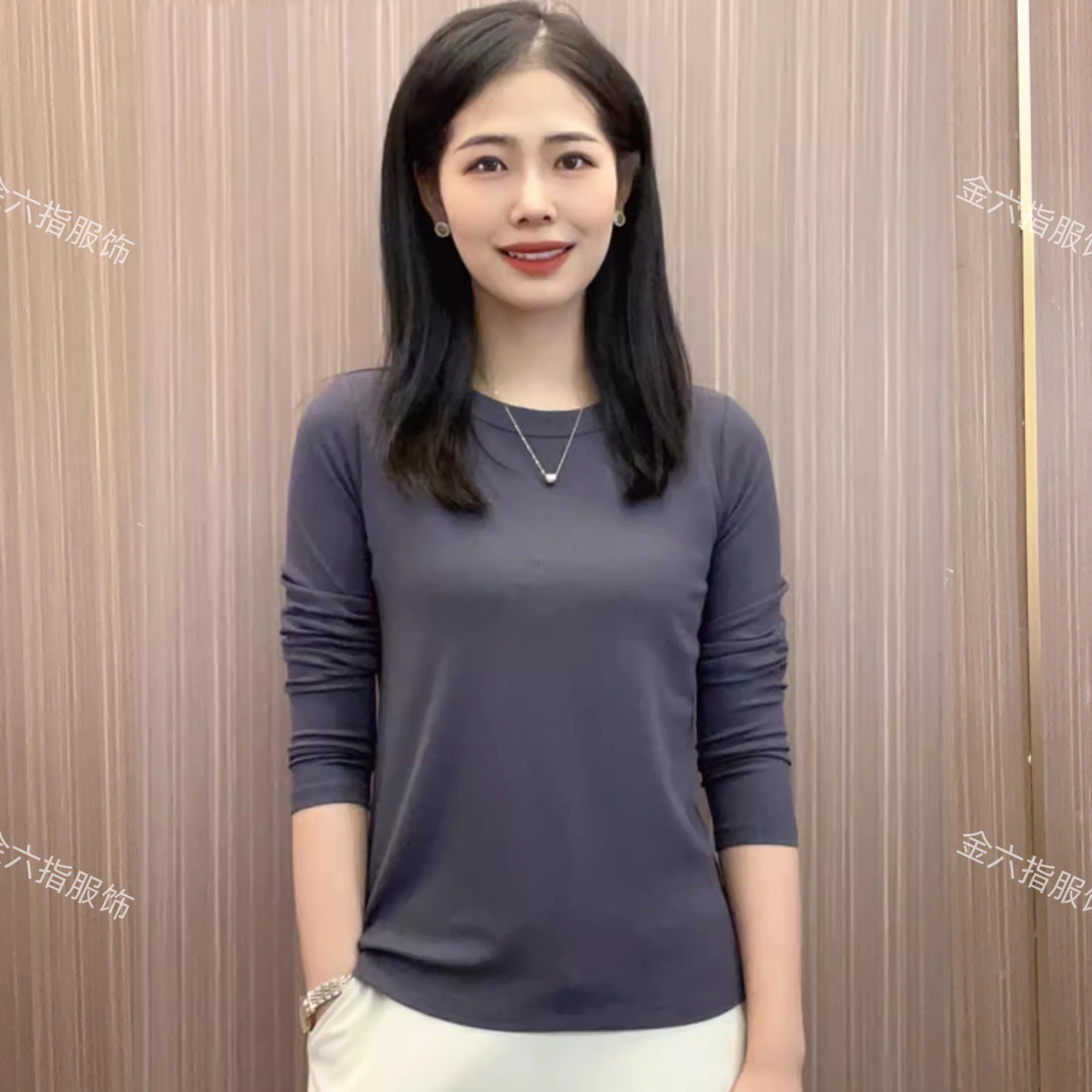 春夏新款时尚圆领长袖T恤上衣