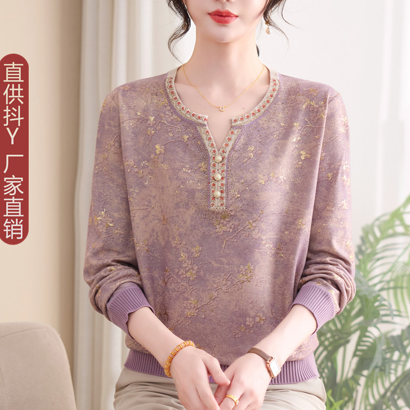 中年妈妈秋装碎花打底衫针织衫