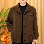 加厚夹克中年人加绒上衣服 春秋新款 妈妈秋装 灯芯绒外套中老年女装