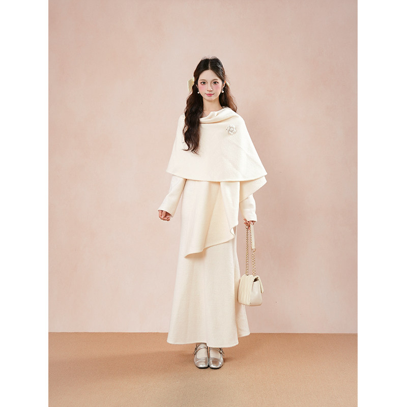 浮生半盏 富家小千金高级感披肩斗篷+针织V领修身鱼尾长裙两件套,女装/女士精品,时尚套装,淘宝优惠券,粉丝福利购,淘宝优惠卷