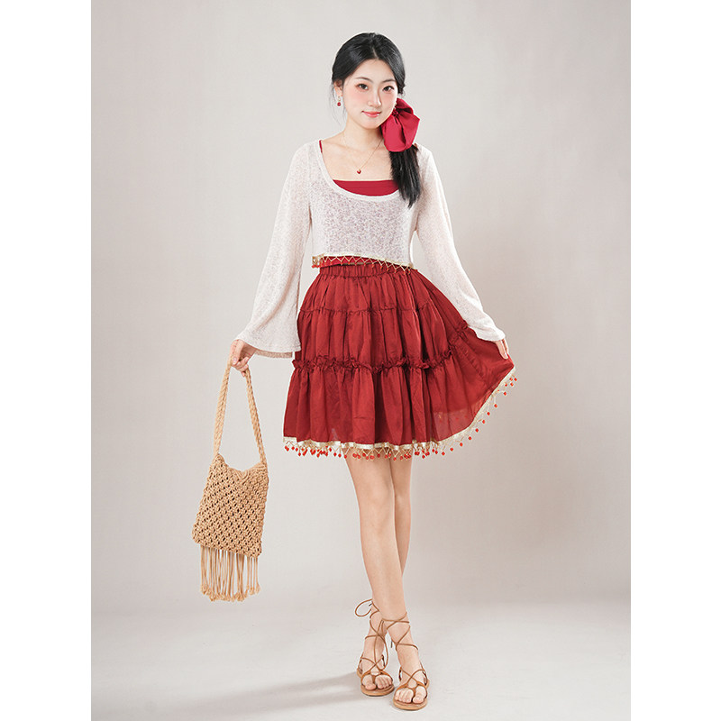 【香料之舞】夏季新款异域少女国风针织罩衫+大摆半身裙国风套装,女装/女士精品,时尚套装,淘宝优惠券,粉丝福利购,淘宝优惠卷