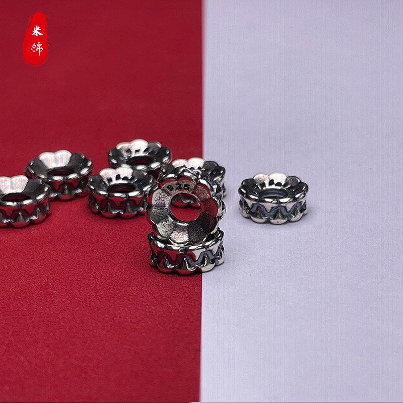 s925银吞噬牙圈卡环猴头老型手串星月108柏香籽文玩配饰diy手作