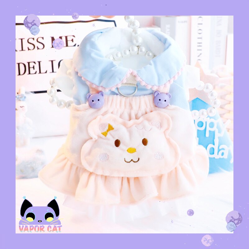 蒸汽咪狗狗衣服秋冬装厚款猫公主裙甜美背带棉衣小型犬宠物