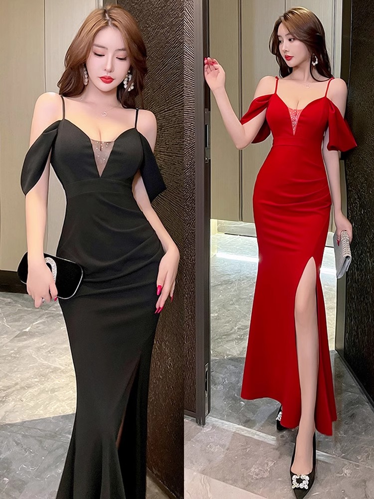 晚礼服吊带连衣裙技师工作服长裙