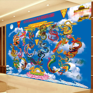 九龙九凤图壁纸天宫天庭龙令凤令壁画道观寺庙佛道仙家背景墙纸