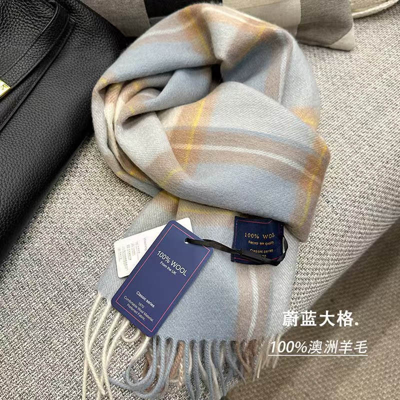 尖货精选澳洲纯羊毛格纹围巾英伦经典男女通用情侣款冬季保暖围脖
