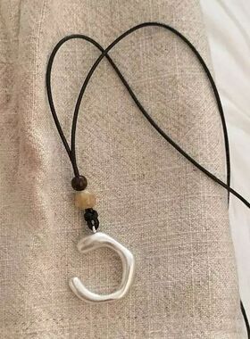 不规则C型哑光金属吊坠长款项链小众设计个性百搭气质项链长项链