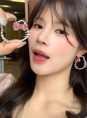 kitty银色耳圈女夸张个性耳饰可爱小众耳钉耳环