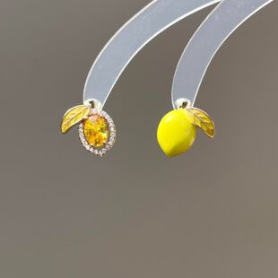 「柠檬树下」夏日氛围感小柠檬耳环女不对称闪钻锆石耳钉耳饰配饰