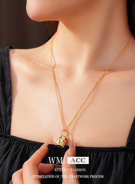 中古vina珐琅滴釉彩色花篮项链轻奢高级感锁骨链精致百搭饰品