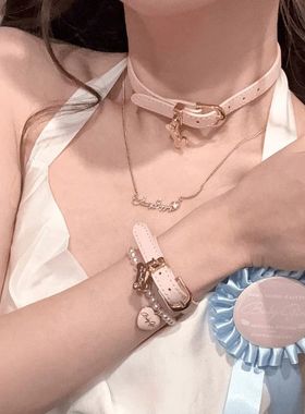 choker小狗派对 粉色皮质项圈小众高级感COS洛丽塔气质手环礼物女