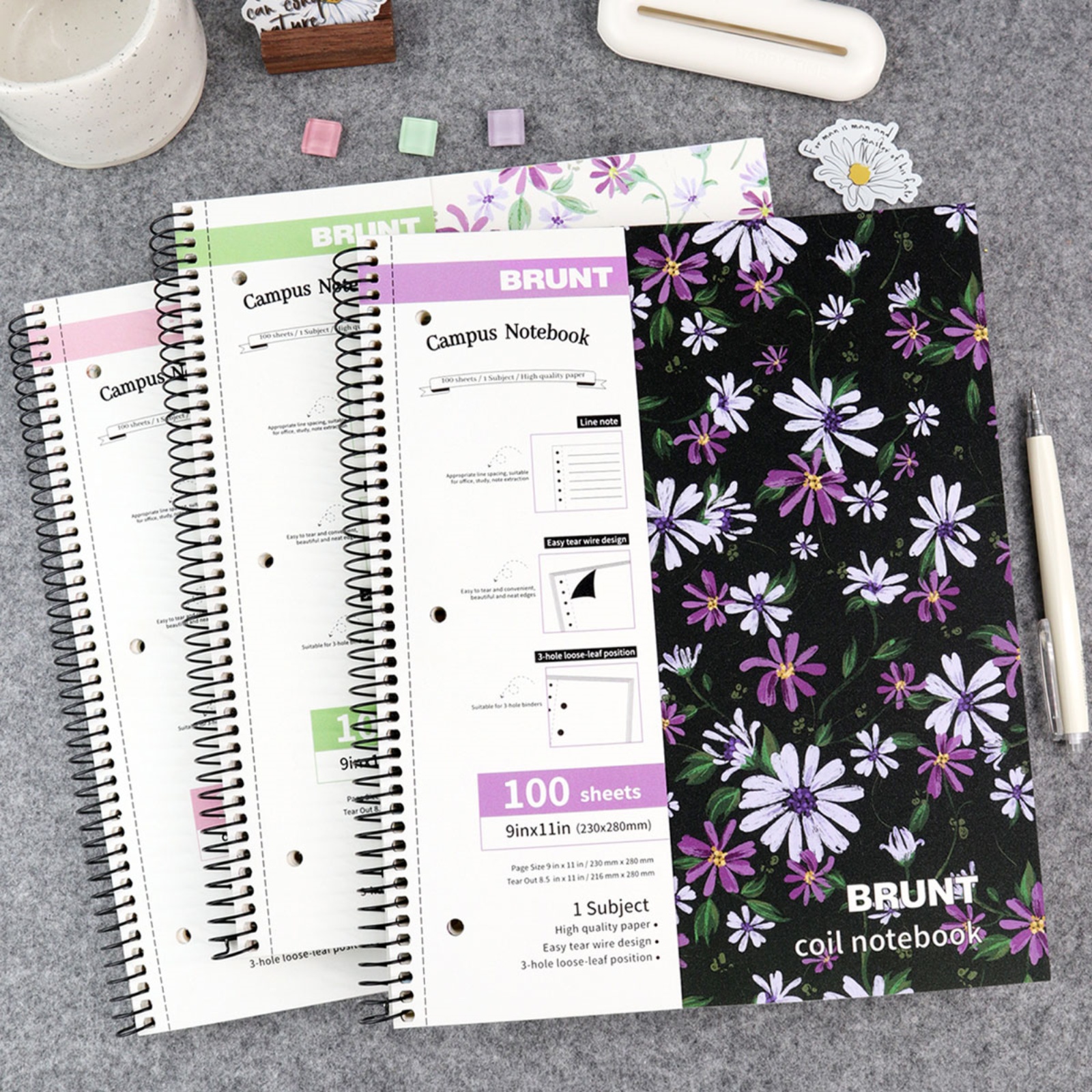 ins风小雏菊线圈本A4三孔活页纸分栏索引记事本精致带细闪易撕线