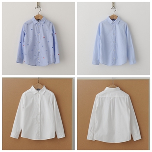 男童印花长袖衬衣 纯棉翻领儿童白衬衫 蓝色 法式 A2