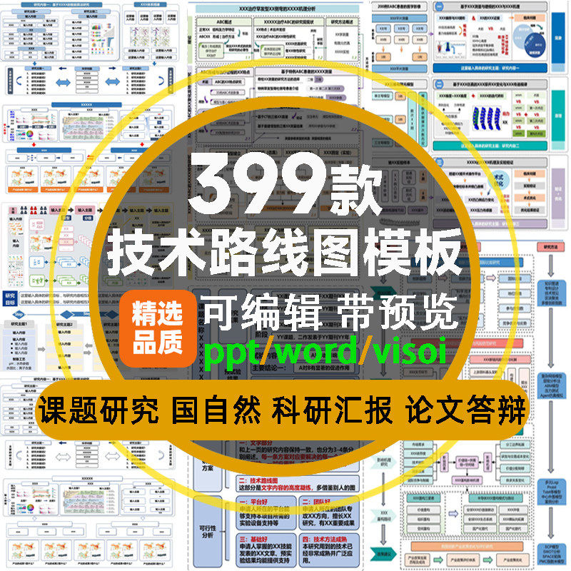 论文课题研究技术路线图模板科研绘图PPT模板word开题学术汇报