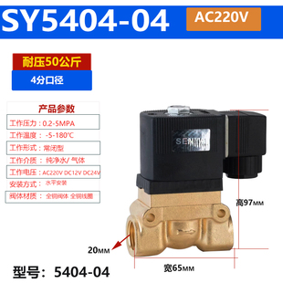 044分高压电磁阀2分1寸50KG船用气阀220V吹瓶机蒸汽阀 5MPASY5404
