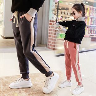 学生裤子女童金丝绒加绒加厚裤子儿童哈伦裤外穿秋冬女孩运动裤宝