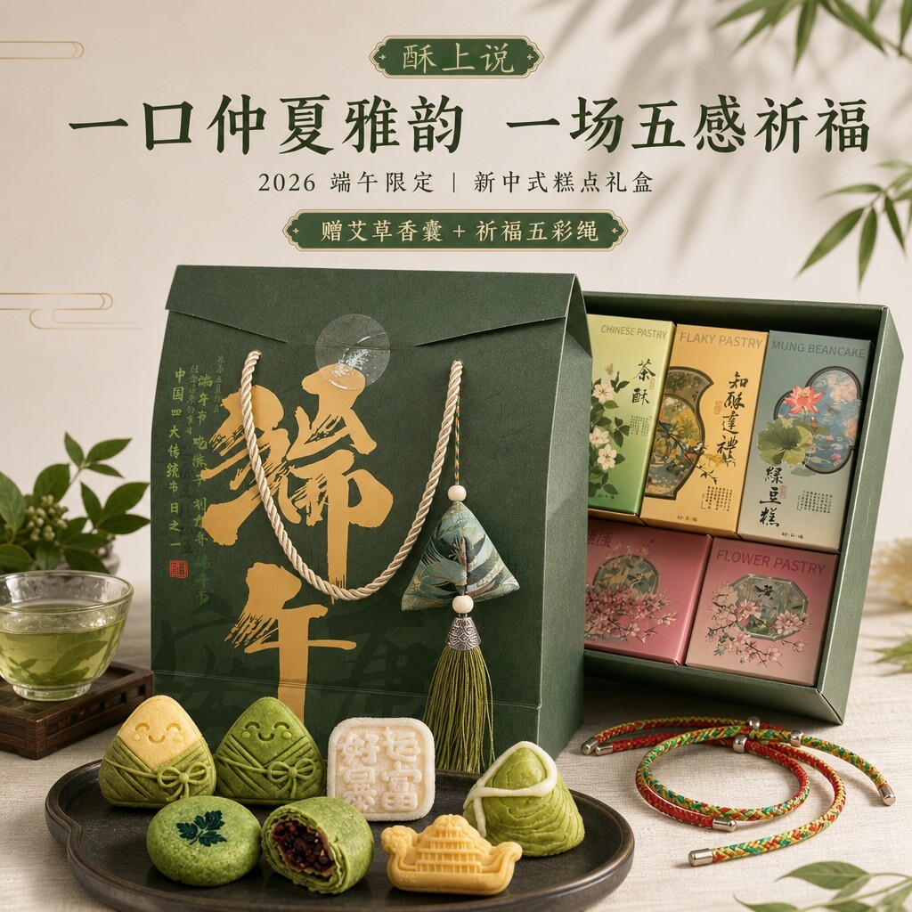 端午新中式糕点礼盒艾草粽子酥绿豆糕伴手礼公司福利酒店团购送礼