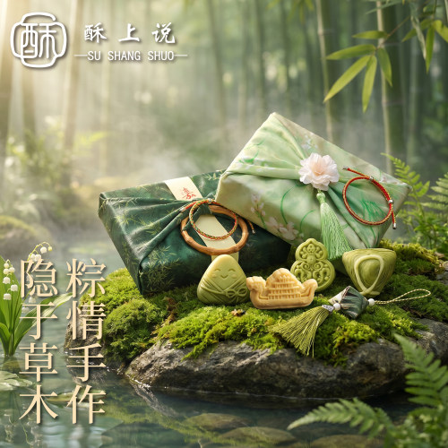 端午新中式手工绿豆糕粽子礼盒