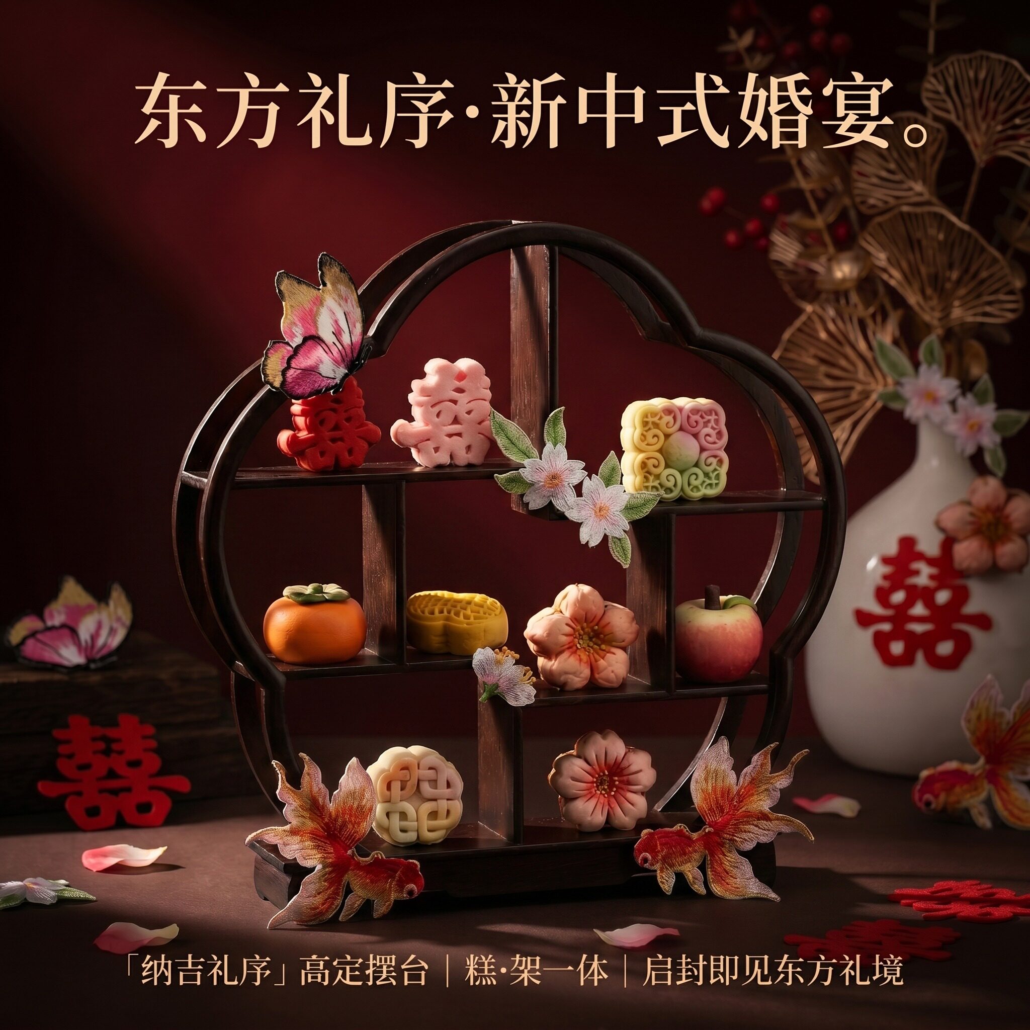 订婚糕点摆台布置展示架套餐结婚点心喜饼上头糕喜庆囍宴茶点摆件