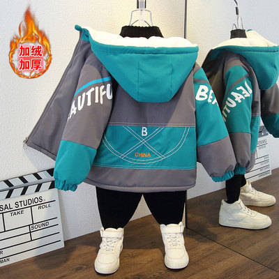 男童加绒外套2025新款派克服冬季棉服加厚棉衣儿童洋气童装过年服