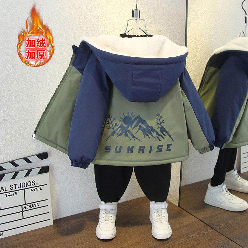 男童加绒外套2025新款冬季加厚棉服棉衣痞帅炸街洋气童装派克服