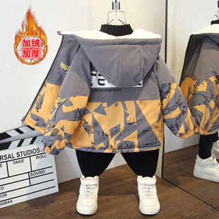男童加绒外套加厚派克服2025新款冬季韩版棉服中小童洋气炸街童装