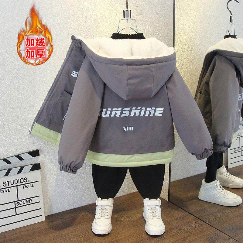 男童加绒外套2025新款冬季加厚棉服棉衣宝宝童洋气韩版童装派克服