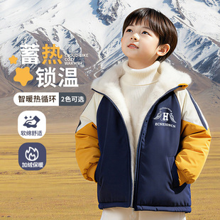 男童加绒外套2025新款加厚棉服帅气派克服痞帅冬装年服冬季棉衣