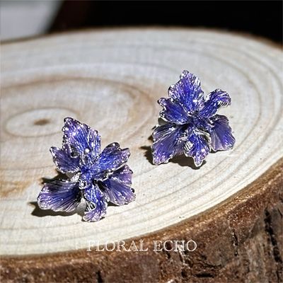 【花开小夜曲】系列原创设计 紫色鸢尾花大耳钉耳骨夹珐琅