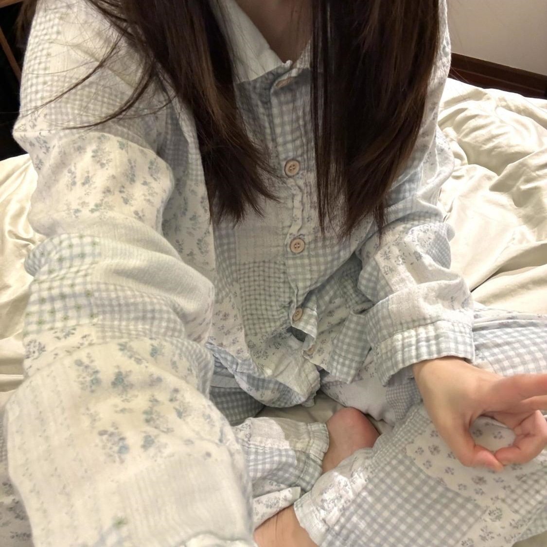 【店铺热销】甜美碎花睡衣女春秋新款格子长袖长裤ins日系学生居,女士内衣/男士内衣/家居服,睡袍/浴袍,淘宝优惠券,粉丝福利购,淘宝优惠卷