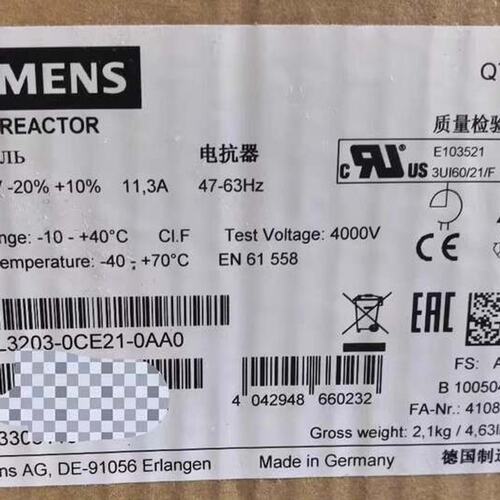 电抗器6SL3203-0CE21-0AA06SL3203-0BE21-8AA06SL3203-0BE23-8AA0