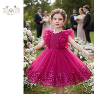 2026年新款女童六一表演裙儿童礼服公主裙生日舞会钢琴走秀演出服