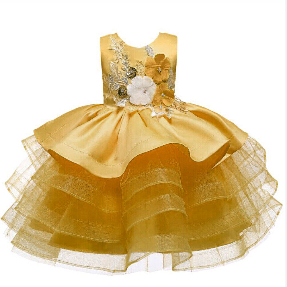 2025女童礼服花朵蓬蓬裙儿童钢琴走秀表演礼服小主持人演出蛋糕裙
