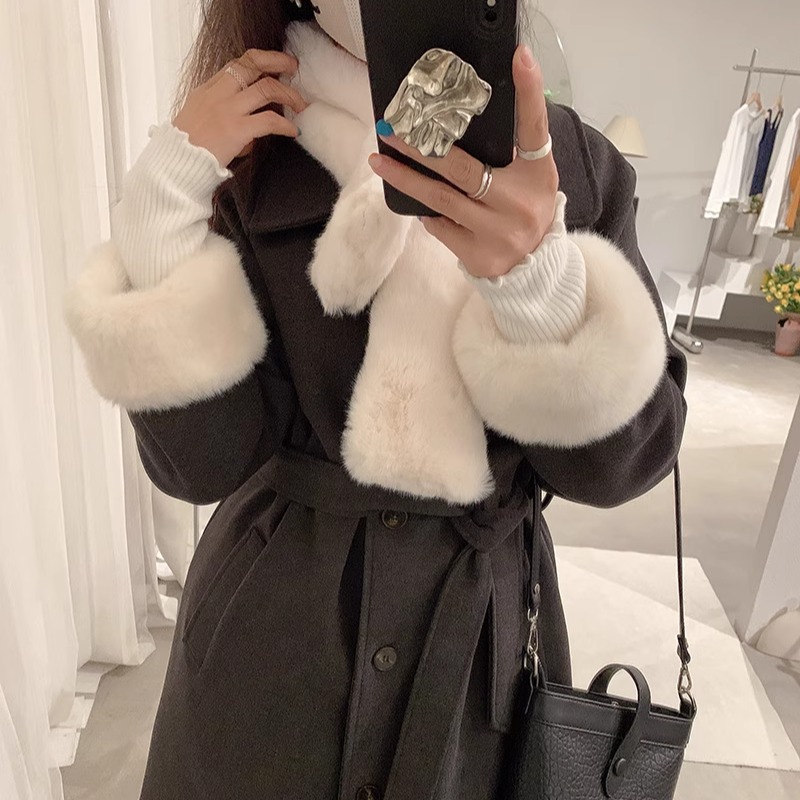 复古毛呢外套上衣女冬系带收腰显瘦中长款夹棉加厚呢子大衣配围脖