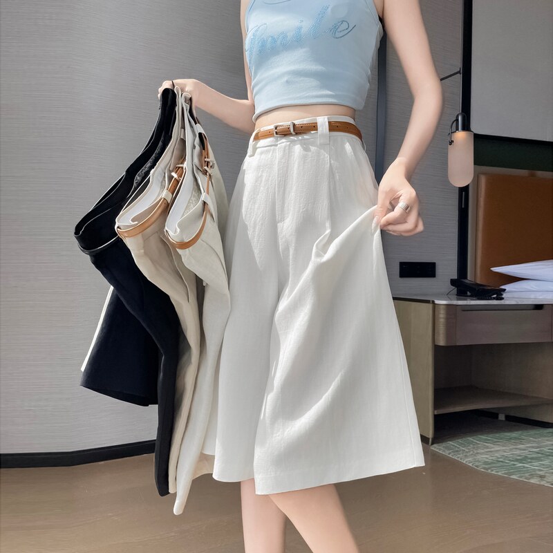 夏季薄款高腰显瘦百褶阔腿裤女