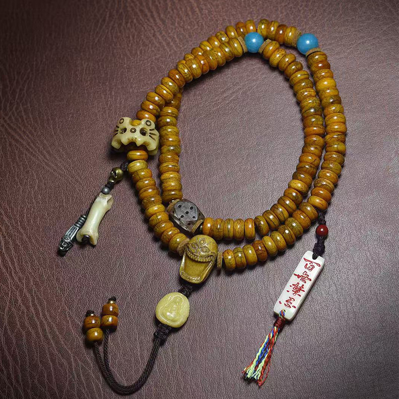 藏传回流骨药片珠108颗佛珠项链