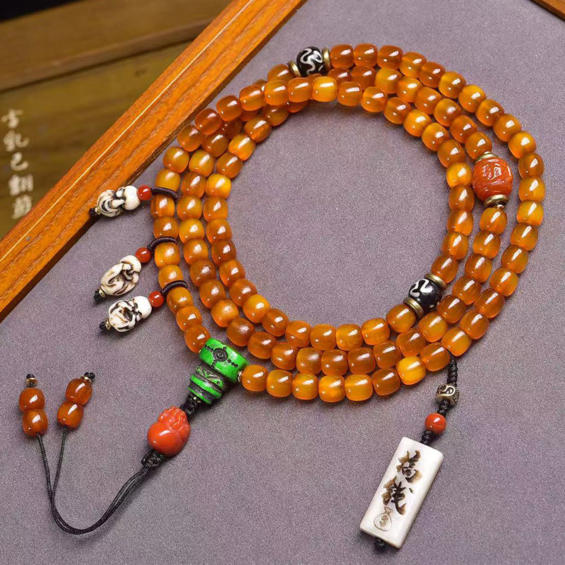 天然黄金甲山龟108颗佛珠项链