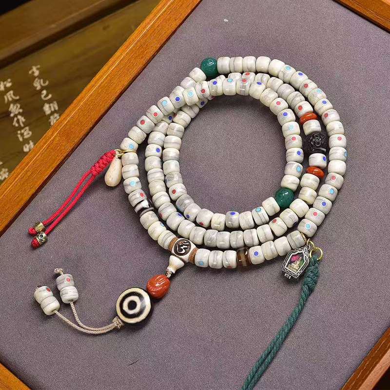 藏传回流骨多宝镶嵌佛珠项链