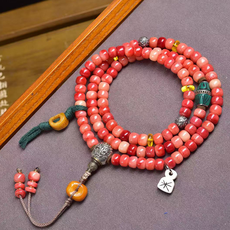 天然血料骆驼骨桶珠108颗佛珠