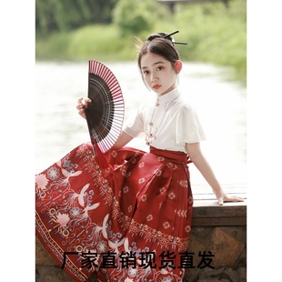 长短袖 夏季 薄款 中国风女童马面裙儿童小仙女汉服古装 明制唐装 套装