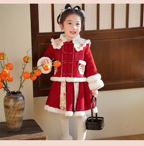 秋冬款拜年服女童汉服周岁女宝宝礼服儿童过年服可爱喜庆新年衣服