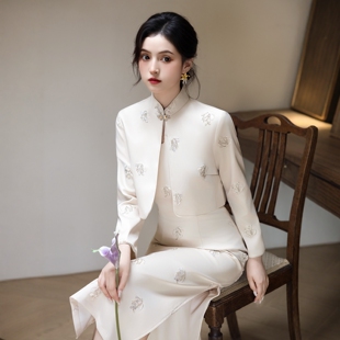 海棠记香槟色订婚旗袍小个子敬酒服新娘新中式结婚礼服套装长袖冬