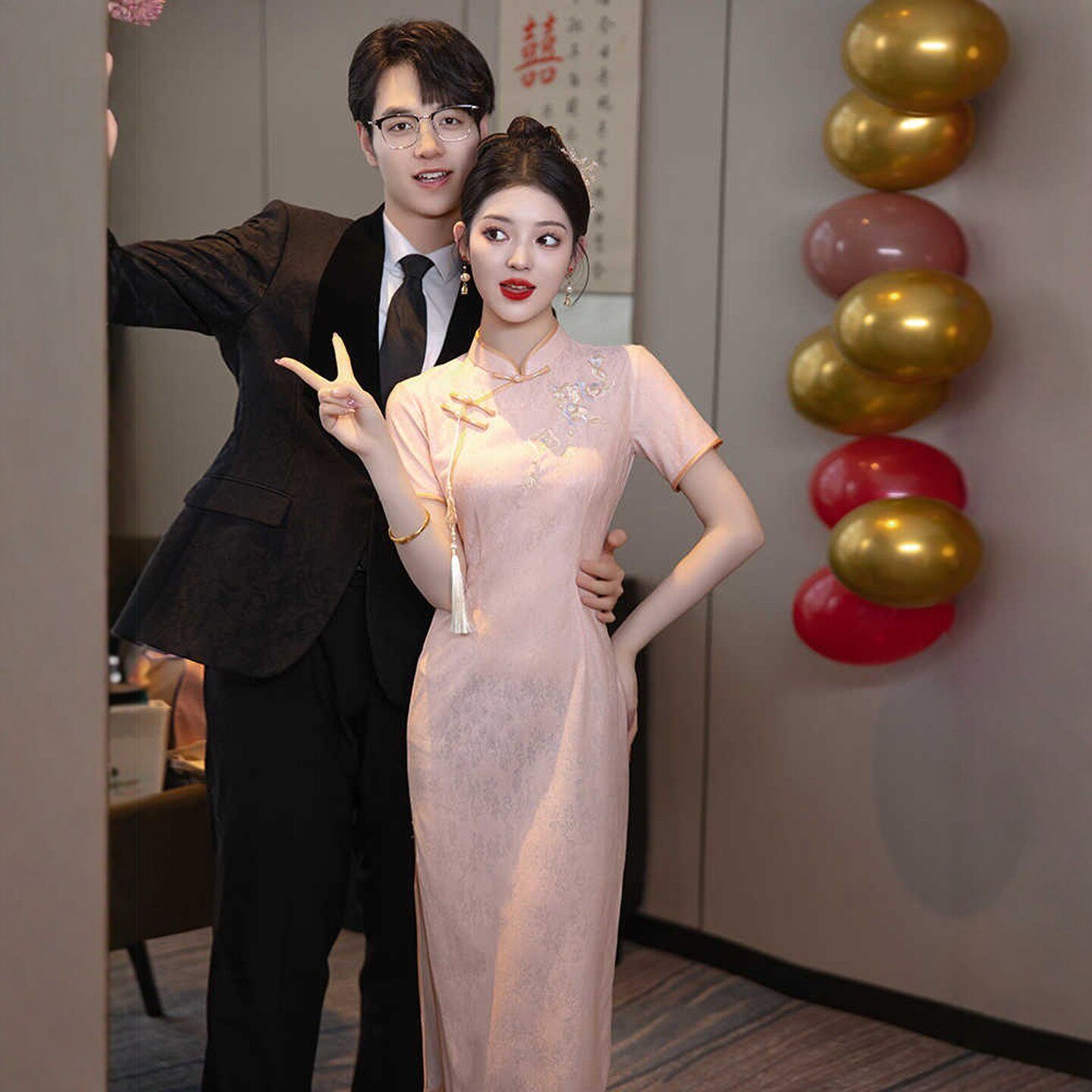 海棠记粉色旗袍敬酒服新娘新中式夏季日常女订婚回门出阁宴礼服裙