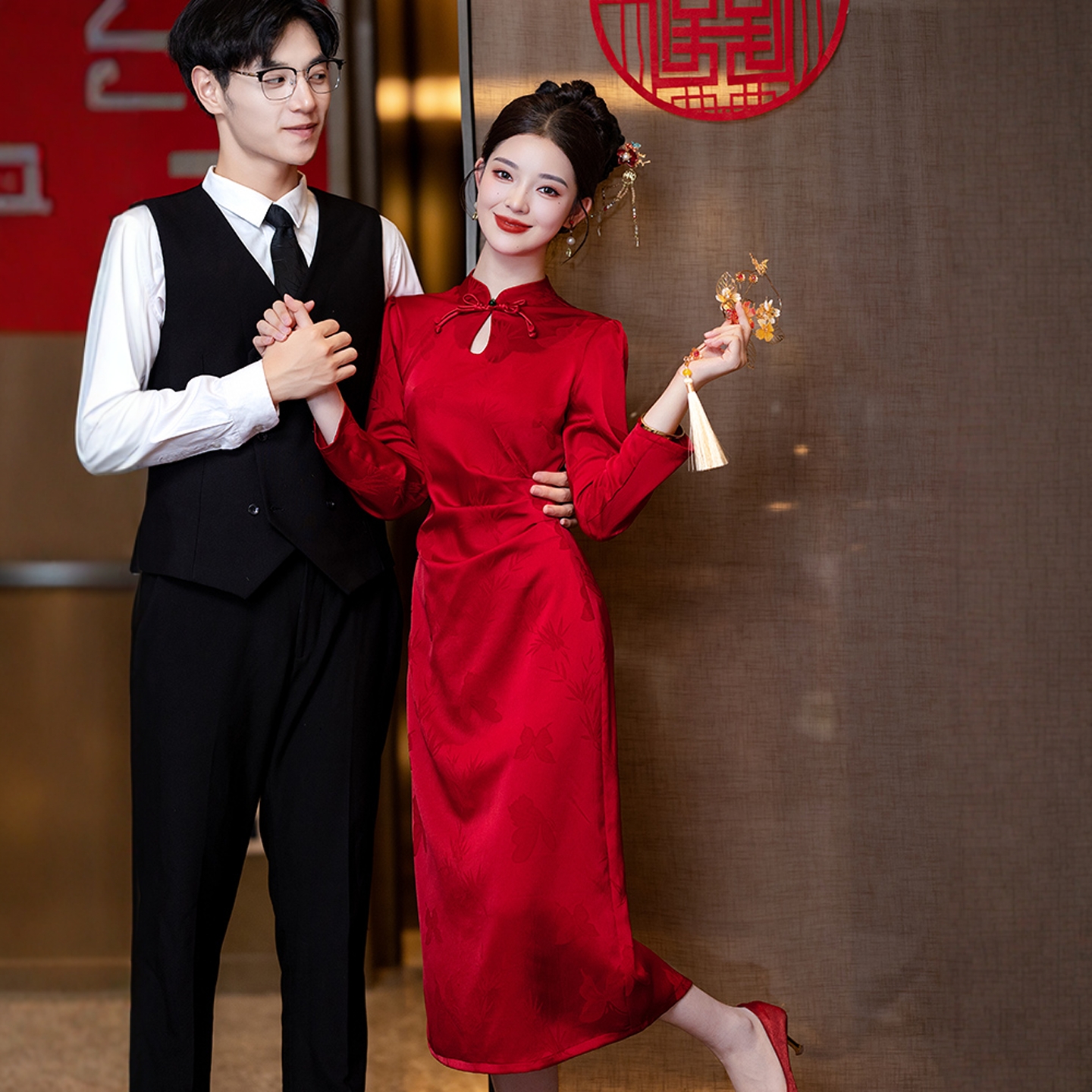 海棠记新中式红色结婚旗袍敬酒服