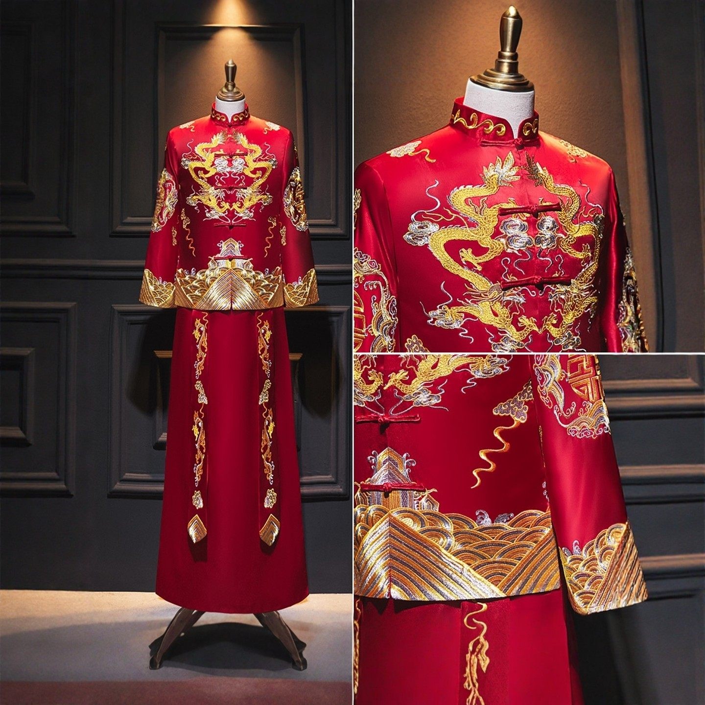 海棠记新秀禾服男装中式结婚新郎敬酒礼服中国风大码龙凤褂接亲服