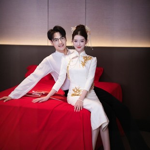 海棠记香槟色旗袍订婚礼服裙女新敬酒服新娘小个子新中式长袖修身