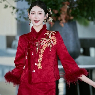 海棠记冬季敬酒服新娘小个子红色套装平时可穿新中式订婚礼服加绒