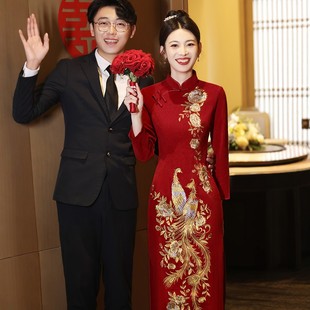 海棠记敬酒服新娘女红色旗袍订婚礼服裙新中式改良小个子结婚便装