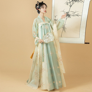 女春夏中國風(fēng)仙氣飄逸唐裝 原創(chuàng)國風(fēng)漢服青衫 對襟齊胸印花襦裙全套